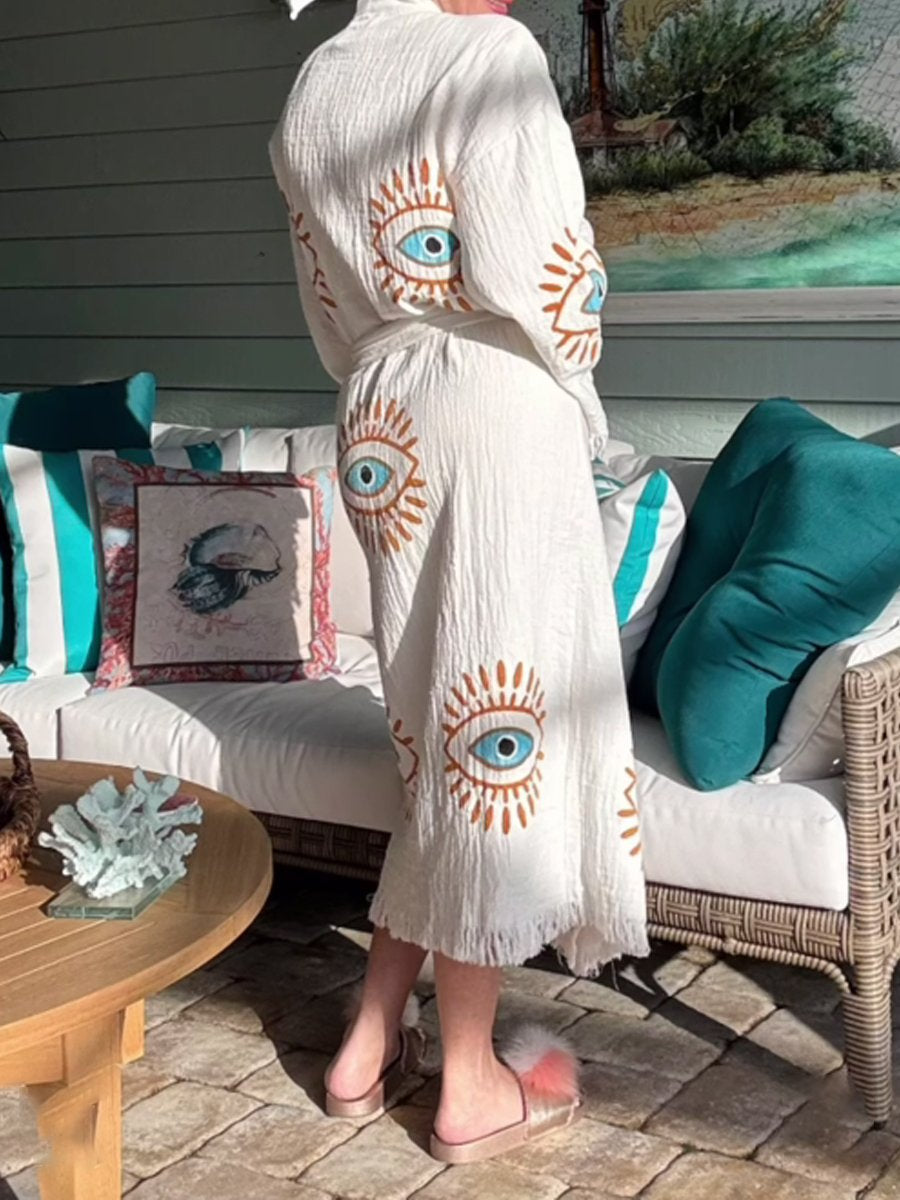 Fringes Muslin Kimono Evil Eye Cotton Robe