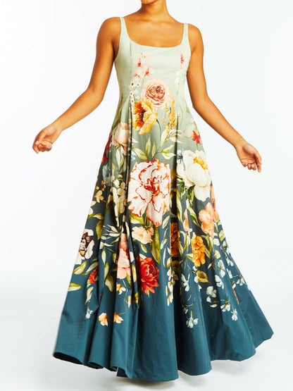 Sleeveless Printed Reversible Gown Dress