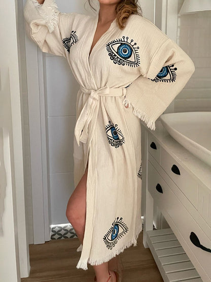 Fringes Muslin Kimono Evil Eye Cotton Robe