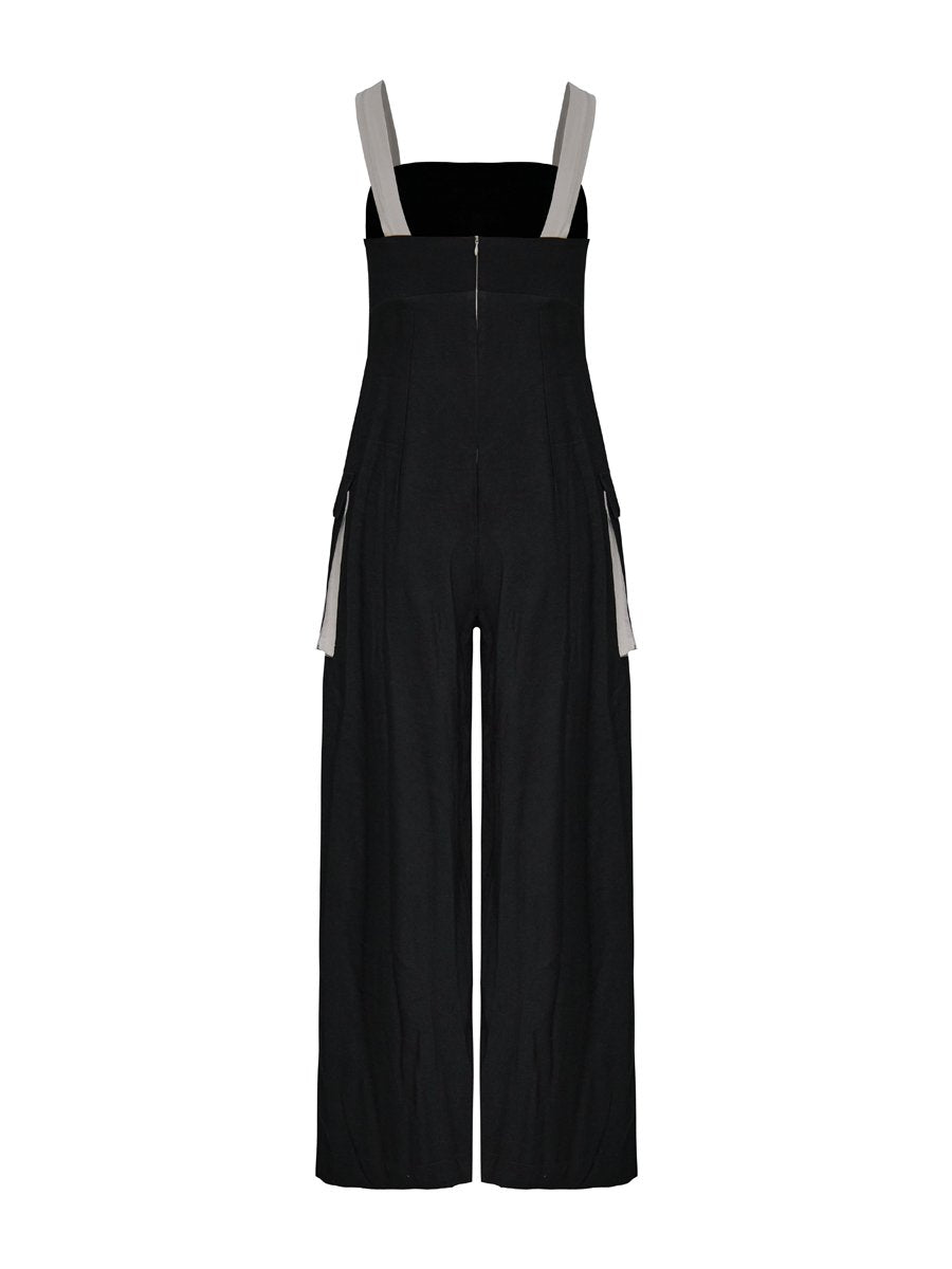 Patchwork Pockets Strap Jumpsuit