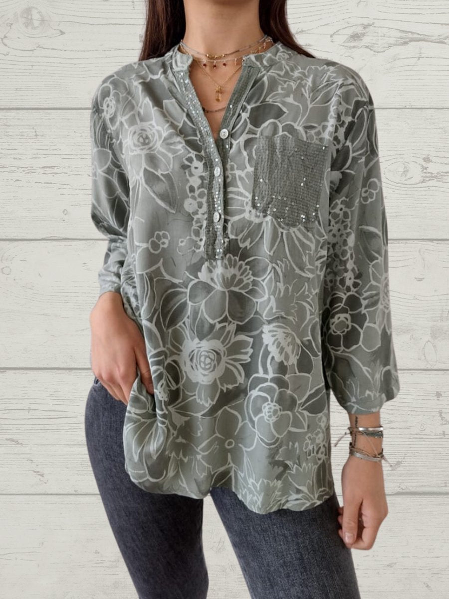 Fashion Elegant Printed Sequin Shirt