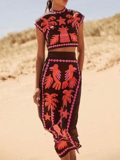 Printed Slit Hem Two Pieces Dress Sets