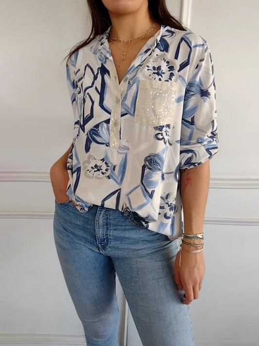 Fashion Elegant Printed Sequin Shirt