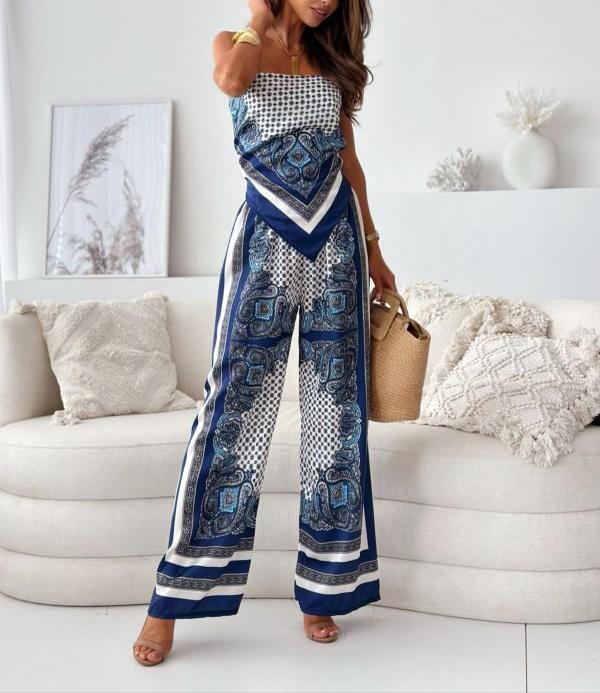 Stylish Printed Lace-Up Vest & Pants Two-Piece Set