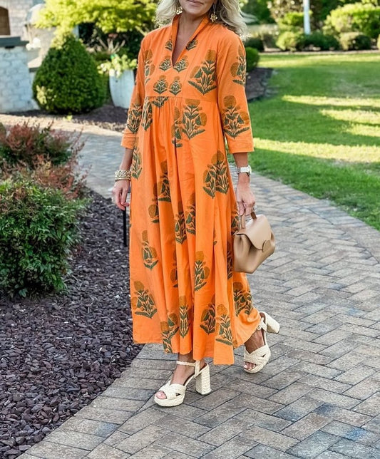 Unique Printed Long Sleeve Maxi Dress