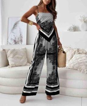 Stylish Printed Lace-Up Vest & Pants Two-Piece Set