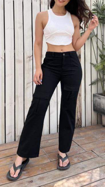 Flap Pocket Low Rise Wide Leg Cargo Pants