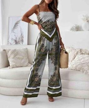 Stylish Printed Lace-Up Vest & Pants Two-Piece Set