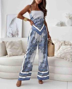 Stylish Printed Lace-Up Vest & Pants Two-Piece Set