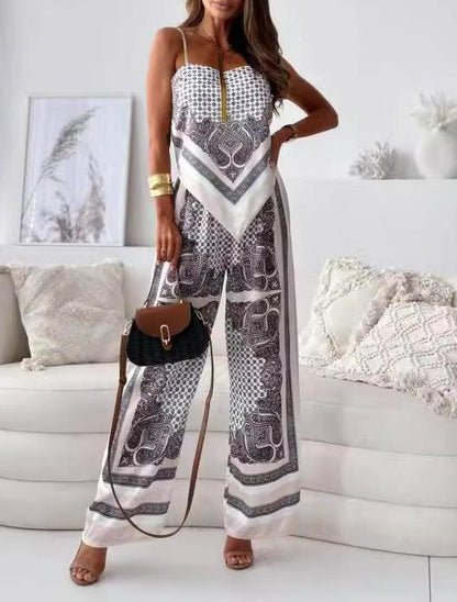 Stylish Printed Lace-Up Vest & Pants Two-Piece Set